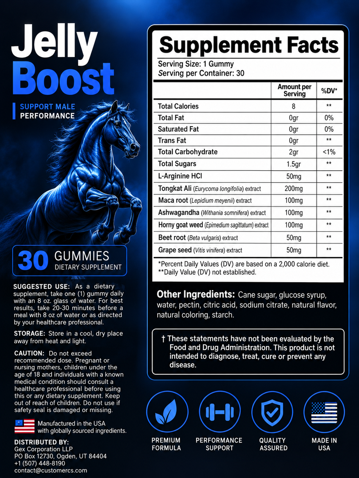 JellyBoost Supplement Facts label showing ingredients and serving information
